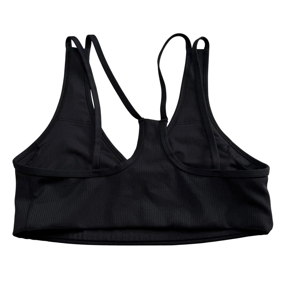 ALO Yoga Sports Bra Black Ribbed V-Neck Racerback Women's Size Medium